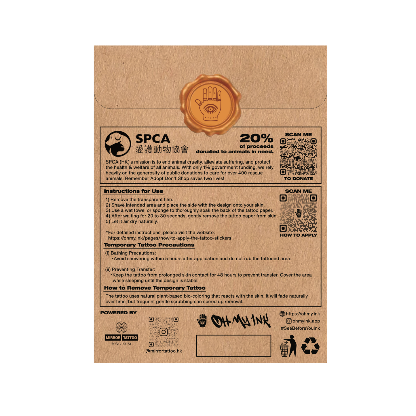 Oh My Ink x SPCA temporary tattoo - Bichon Blind Box back packaging